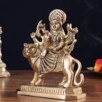 Pure Brass Goddess Durga Sitting on Tiger Idol 5.5" | Divine Strength, Courage & Protection | Intricately Crafted | Eliminate Evil & Grant Blessings | Sacred Decor